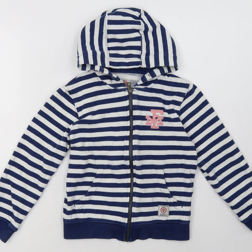 Franklin & Marshall Girls Blue Striped Cotton Full Zip Hoodie Size 8-9 Years  Zip