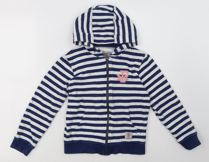 Franklin & Marshall Girls Blue Striped Cotton Full Zip Hoodie Size 8-9 Years  Zip