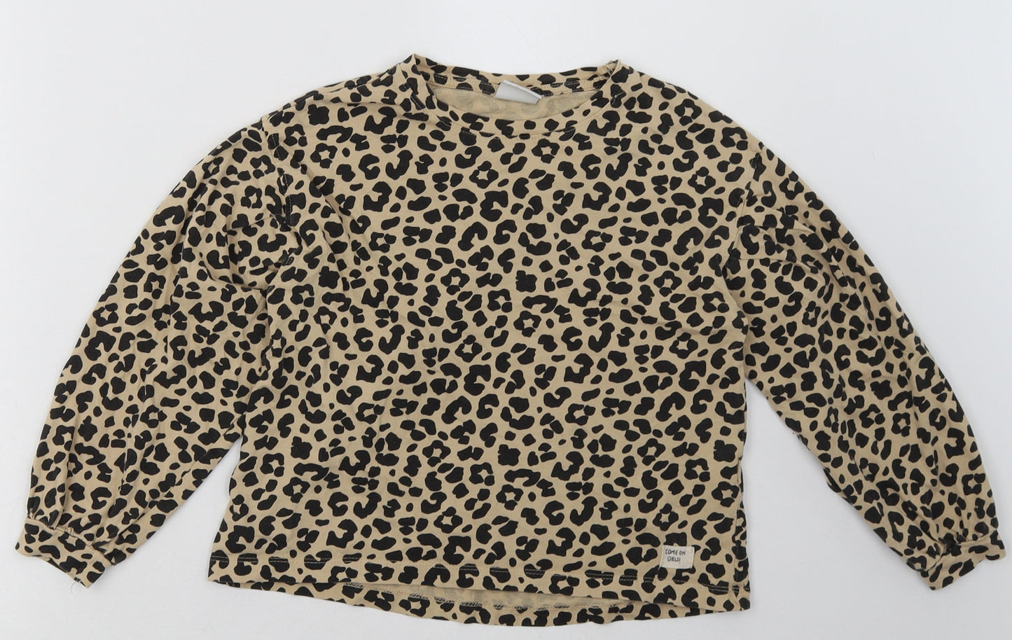 Zara Girls Brown Animal Print Cotton Basic Casual Size 7 Years Crew Neck Pullover