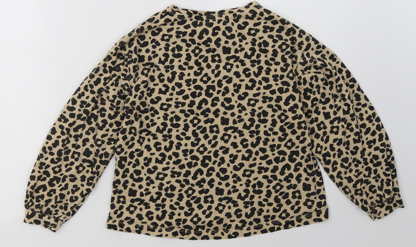 Zara Girls Brown Animal Print Cotton Basic Casual Size 7 Years Crew Neck Pullover