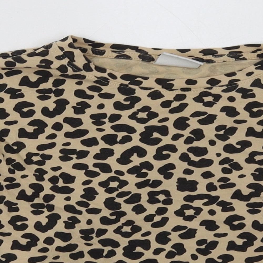 Zara Girls Brown Animal Print Cotton Basic Casual Size 7 Years Crew Neck Pullover