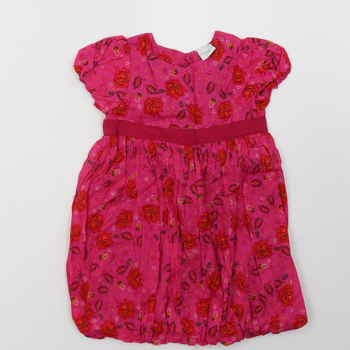 Mini Club Girls Pink Floral Cotton A-Line  Size 2 Years  Crew Neck Button
