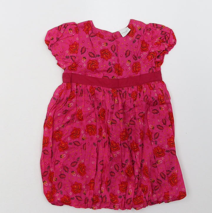Mini Club Girls Pink Floral Cotton A-Line  Size 2 Years  Crew Neck Button
