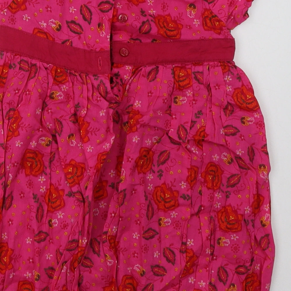 Mini Club Girls Pink Floral Cotton A-Line  Size 2 Years  Crew Neck Button