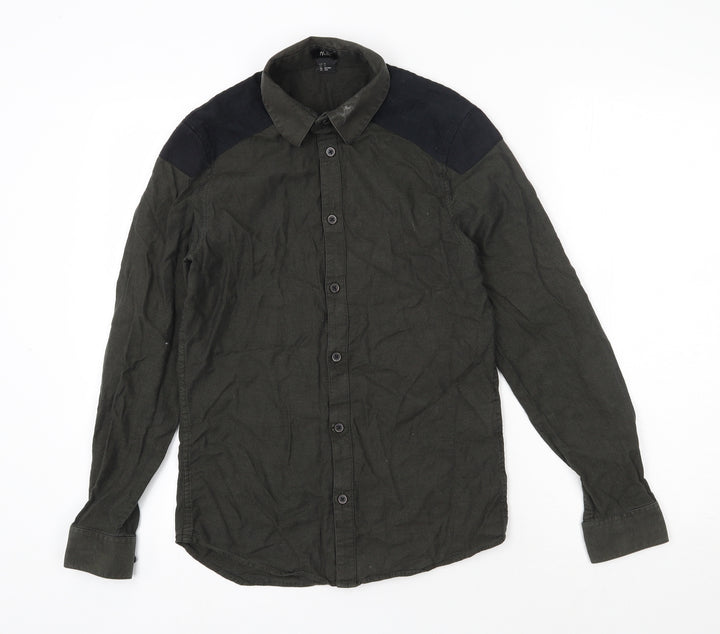 H&M Mens Green  Cotton  Button-Up Size XS Collared Button