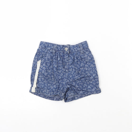 Matalan Girls Blue Floral Cotton Cropped Jeans Size 12-18 Months  Button