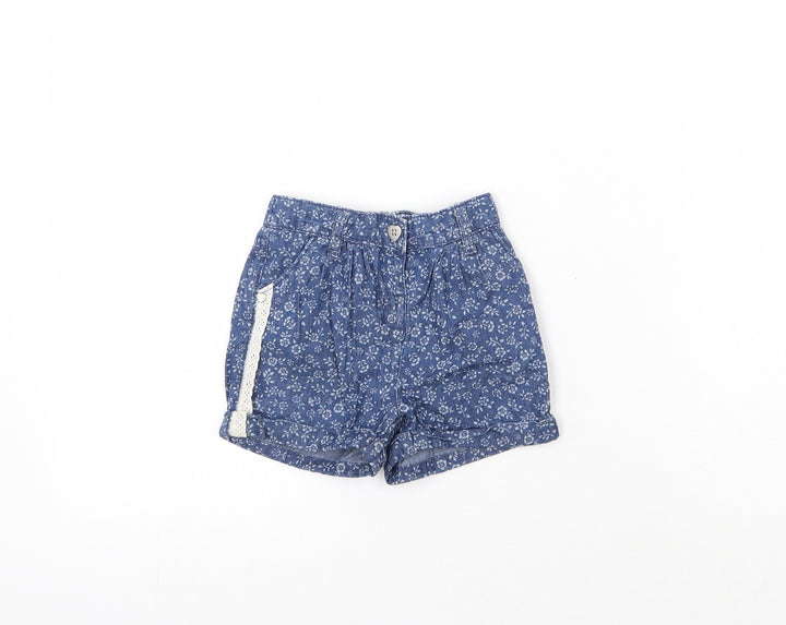 Matalan Girls Blue Floral Cotton Cropped Jeans Size 12-18 Months  Button
