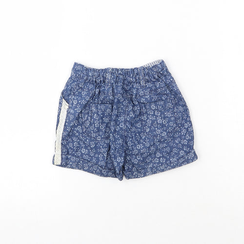 Matalan Girls Blue Floral Cotton Cropped Jeans Size 12-18 Months  Button