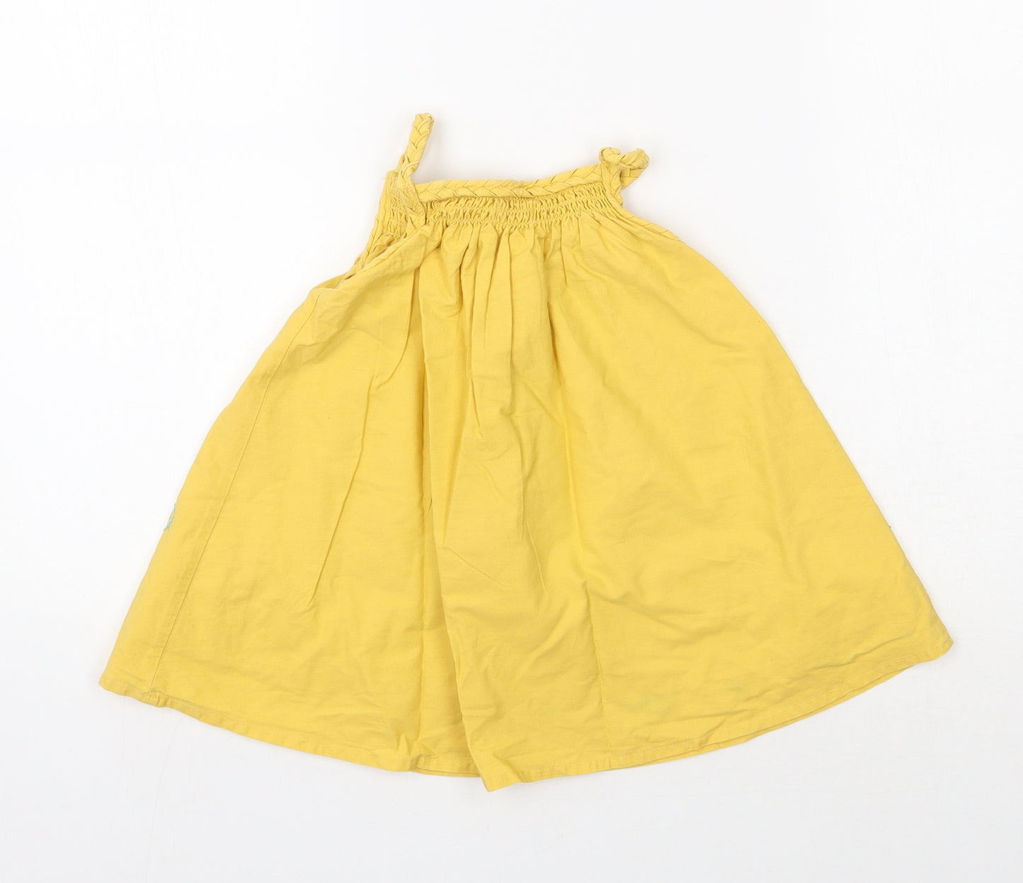 Marks and Spencer Girls Yellow Geometric Cotton Tank Dress  Size 12-18 Months  Round Neck Pullover - Tropical Print