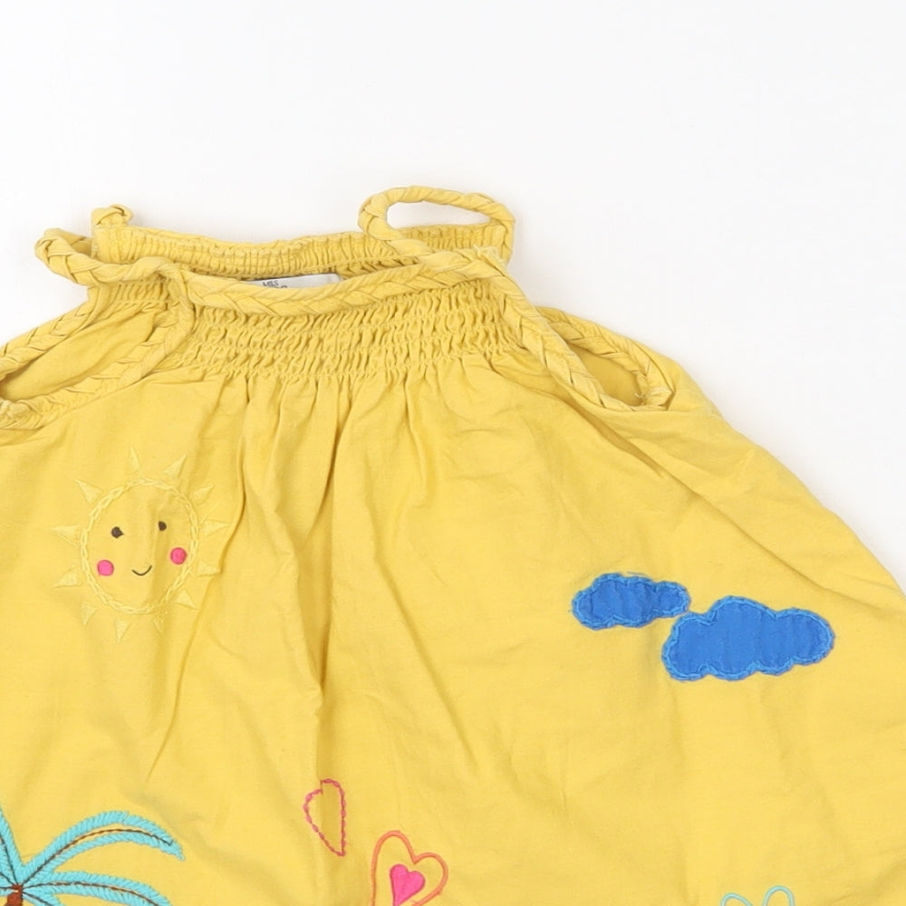 Marks and Spencer Girls Yellow Geometric Cotton Tank Dress  Size 12-18 Months  Round Neck Pullover - Tropical Print