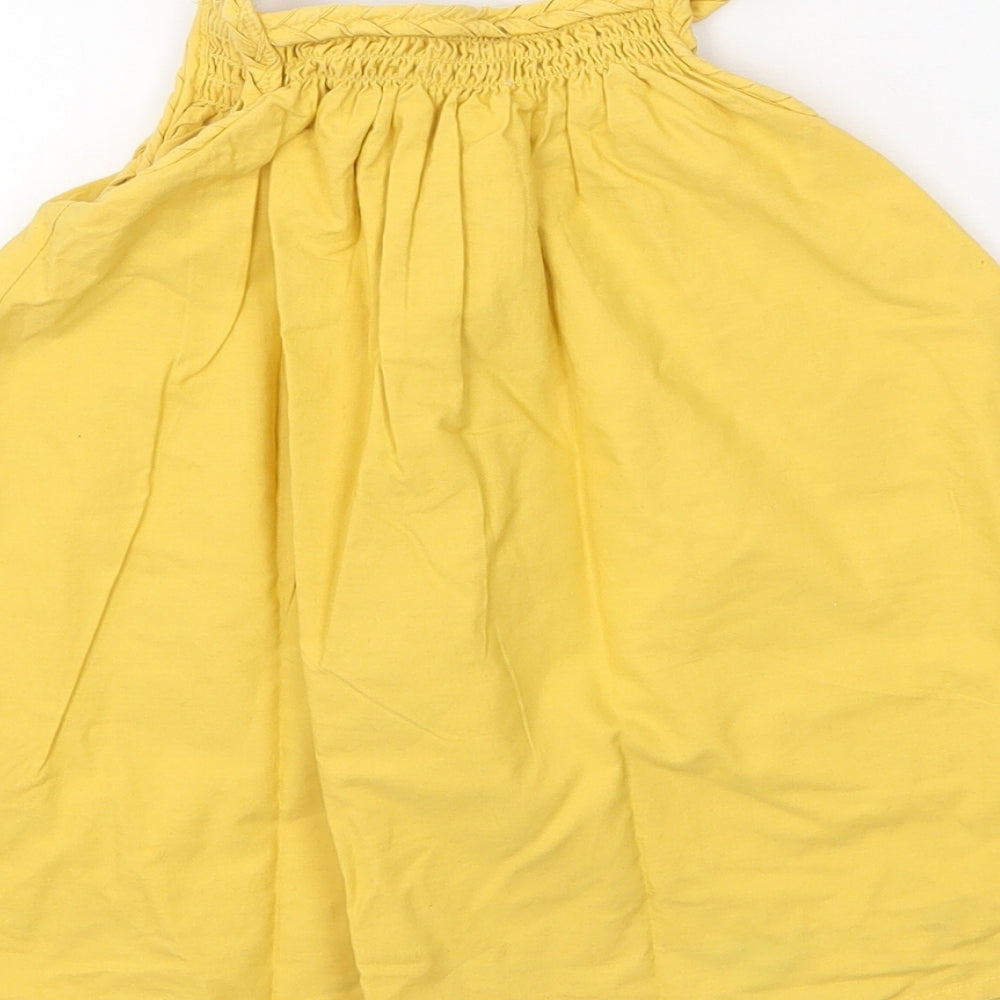 Marks and Spencer Girls Yellow Geometric Cotton Tank Dress  Size 12-18 Months  Round Neck Pullover - Tropical Print