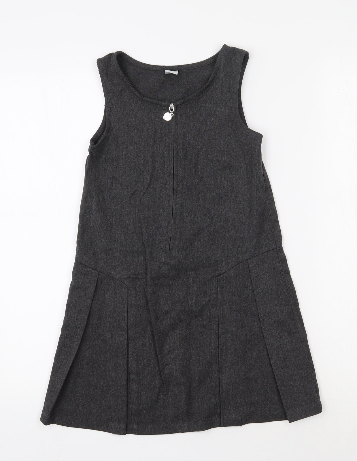 TU Girls Grey  Polyester Pinafore/Dungaree Dress  Size 7 Years  Round Neck Pullover - School uniform