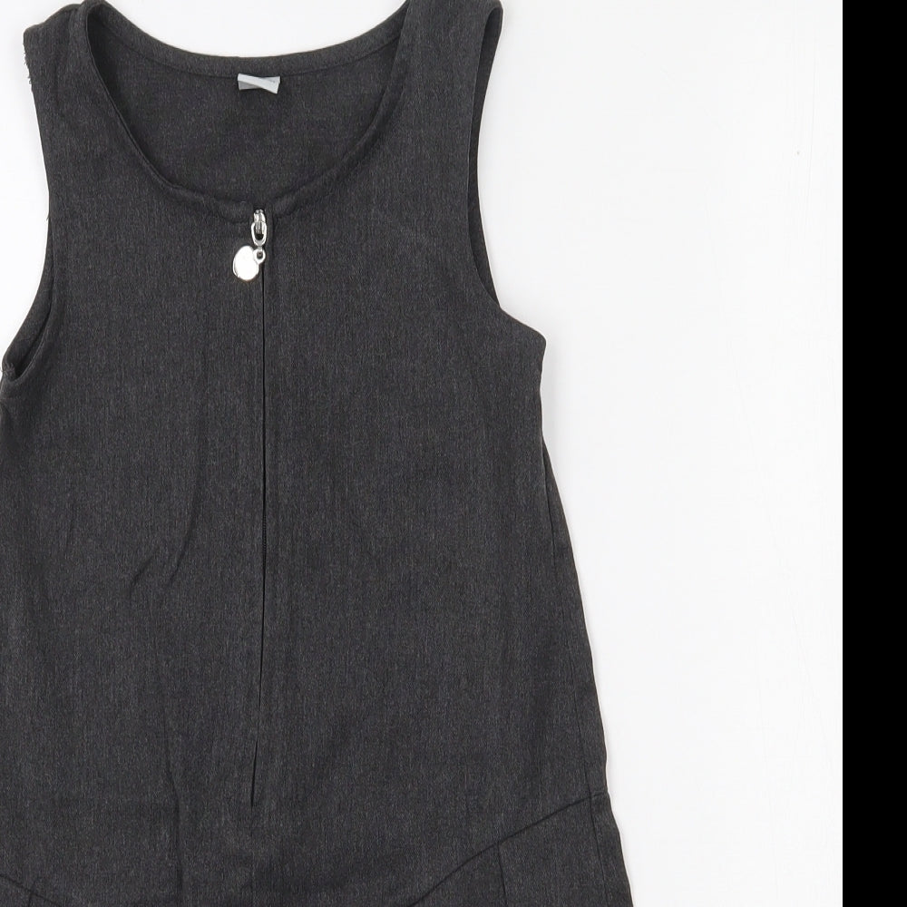 TU Girls Grey  Polyester Pinafore/Dungaree Dress  Size 7 Years  Round Neck Pullover - School uniform