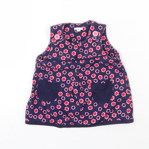 Blue Zoo Girls Blue Floral Cotton Pinafore/Dungaree Dress  Size Newborn  Round Neck Pullover
