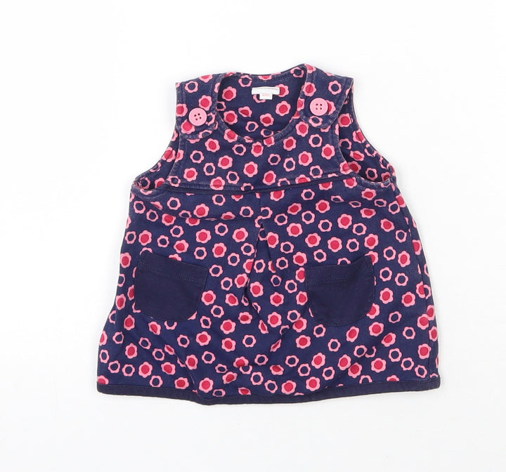 Blue Zoo Girls Blue Floral Cotton Pinafore/Dungaree Dress Size Newborn Round Neck Pullover