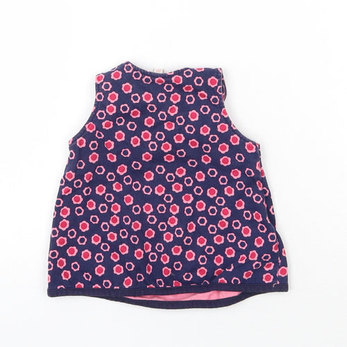 Blue Zoo Girls Blue Floral Cotton Pinafore/Dungaree Dress  Size Newborn  Round Neck Pullover