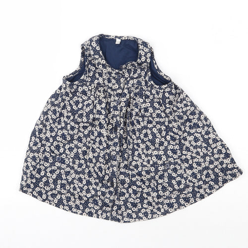 Debenhams Girls Blue Floral Cotton Shirt Dress  Size 6-9 Months  Round Neck Button - smock