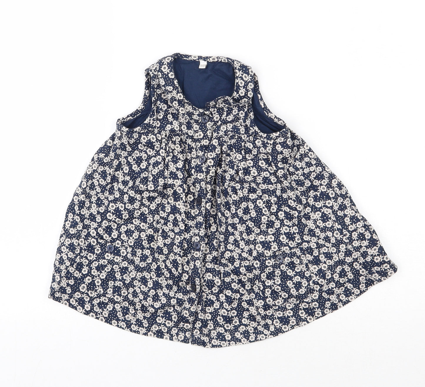 Debenhams Girls Blue Floral Cotton Shirt Dress  Size 6-9 Months  Round Neck Button - smock