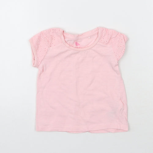 NEXT Girls Pink  Cotton Basic T-Shirt Size 3-6 Months Round Neck Pullover
