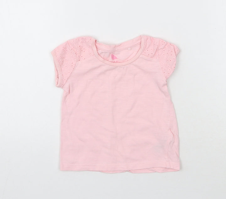 NEXT Girls Pink Cotton Basic T-Shirt Size 3-6 Months Round Neck Pullover