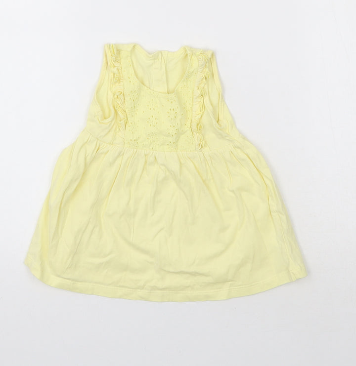 Matalan Girls Yellow Cotton Skater Dress Size 3-6 Months Round Neck Button