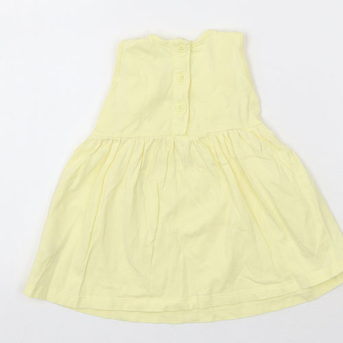 Matalan Girls Yellow  Cotton Skater Dress  Size 3-6 Months  Round Neck Button