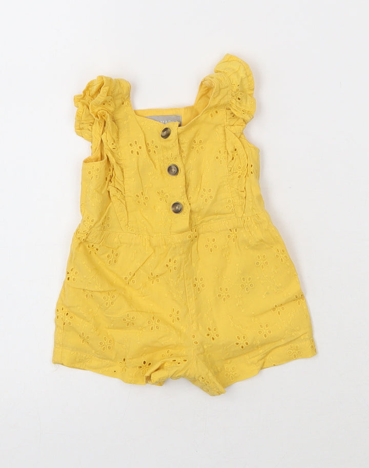Primark Girls Yellow  Cotton Jumpsuit Outfit/Set Size 0-3 Months  Button