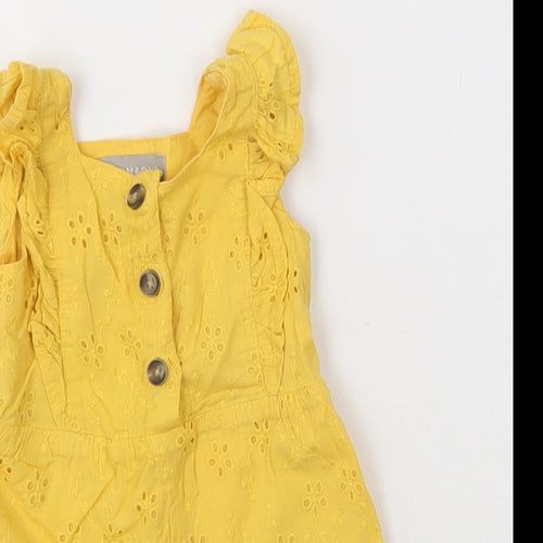 Primark Girls Yellow  Cotton Jumpsuit Outfit/Set Size 0-3 Months  Button