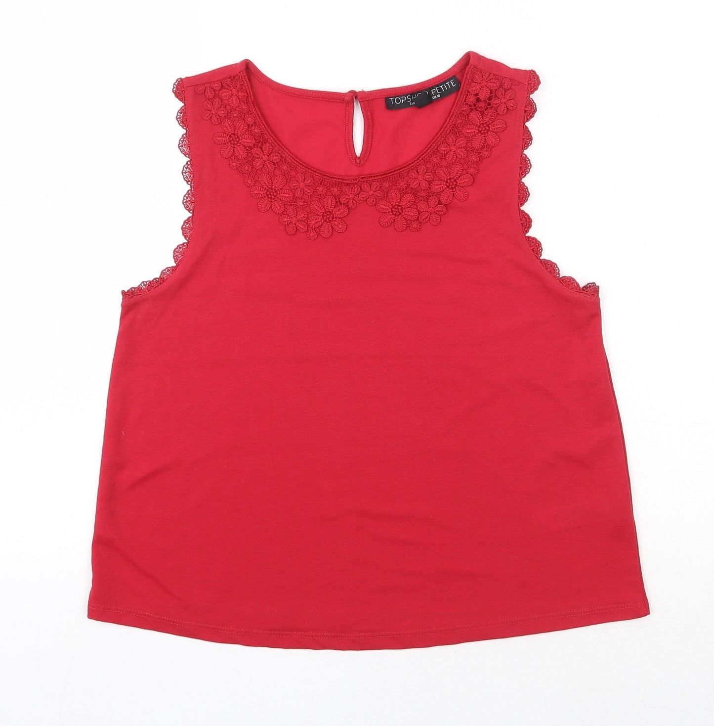 Topshop Womens Red  Polyester Basic Tank Size 10 Scoop Neck - Crochet Collar