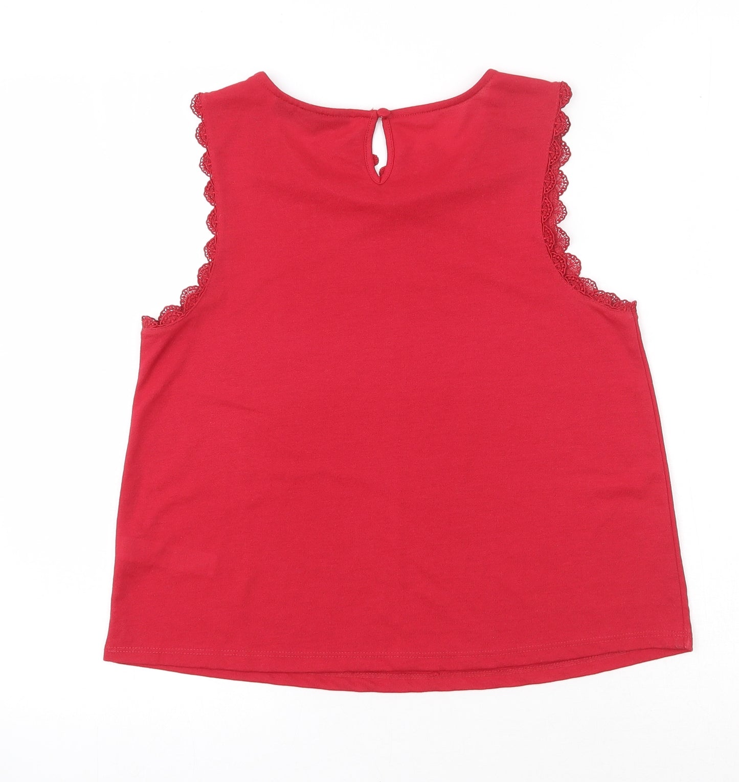 Topshop Womens Red  Polyester Basic Tank Size 10 Scoop Neck - Crochet Collar