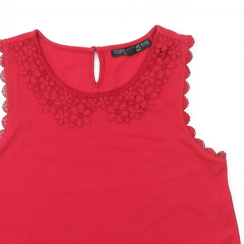Topshop Womens Red  Polyester Basic Tank Size 10 Scoop Neck - Crochet Collar