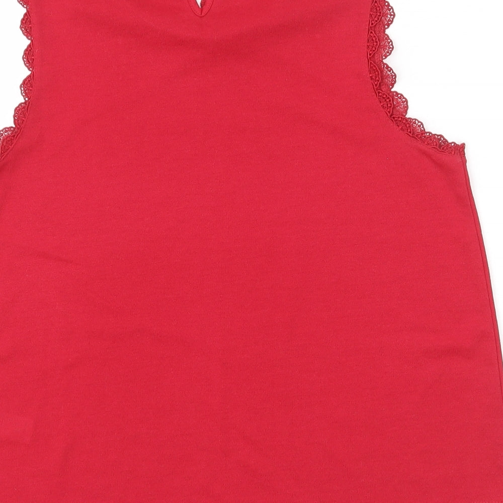 Topshop Womens Red  Polyester Basic Tank Size 10 Scoop Neck - Crochet Collar