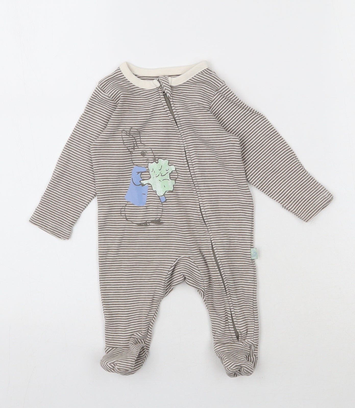 Marks and Spencer Boys Grey Striped Cotton Babygrow One-Piece Size 0-3 Months  Pullover - Peter Rabbit