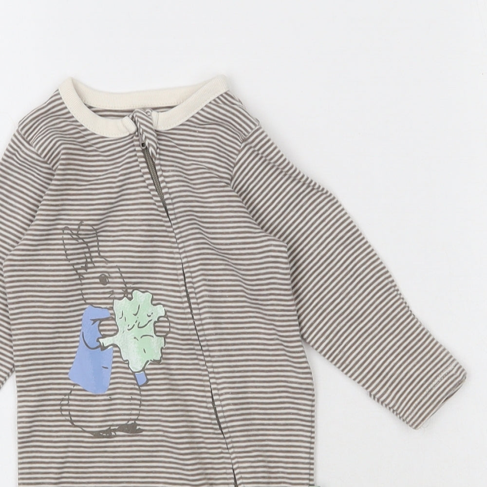 Marks and Spencer Boys Grey Striped Cotton Babygrow One-Piece Size 0-3 Months  Pullover - Peter Rabbit