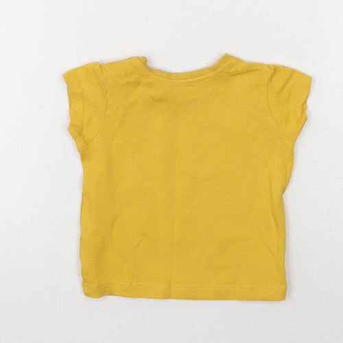 Primark Girls Yellow  Cotton Basic T-Shirt Size 3-6 Months Round Neck Pullover - Happy