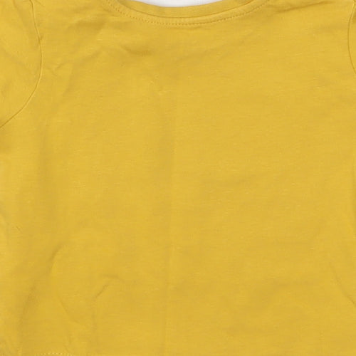 Primark Girls Yellow  Cotton Basic T-Shirt Size 3-6 Months Round Neck Pullover - Happy