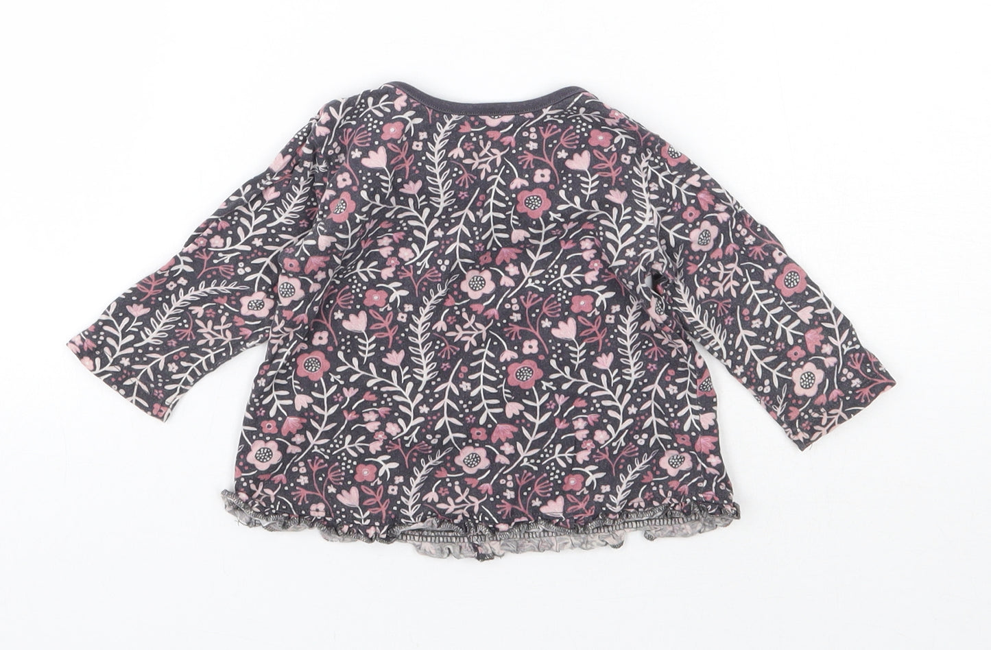 George Girls Grey Floral Cotton Basic T-Shirt Size 6-9 Months Round Neck Pullover