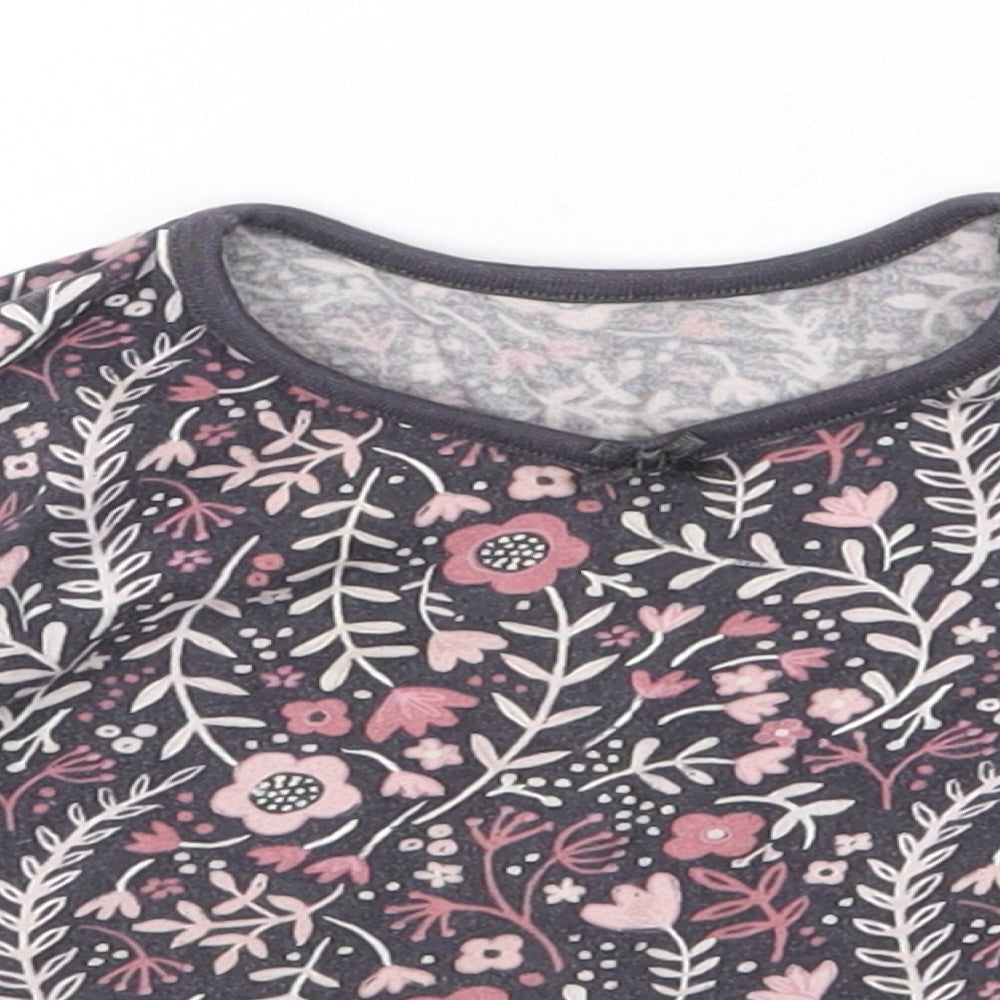 George Girls Grey Floral Cotton Basic T-Shirt Size 6-9 Months Round Neck Pullover
