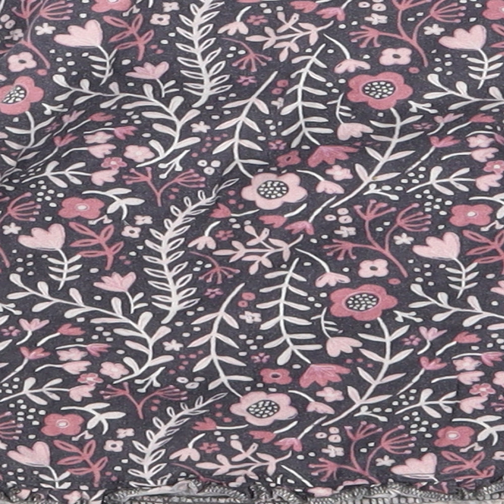 George Girls Grey Floral Cotton Basic T-Shirt Size 6-9 Months Round Neck Pullover