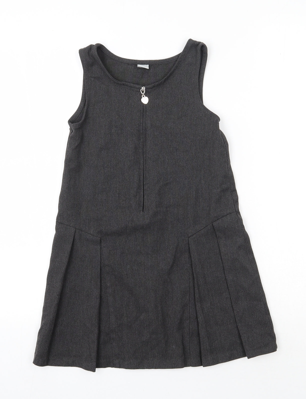 TU Girls Grey  Polyester Pinafore/Dungaree Dress  Size 7 Years  Round Neck Zip