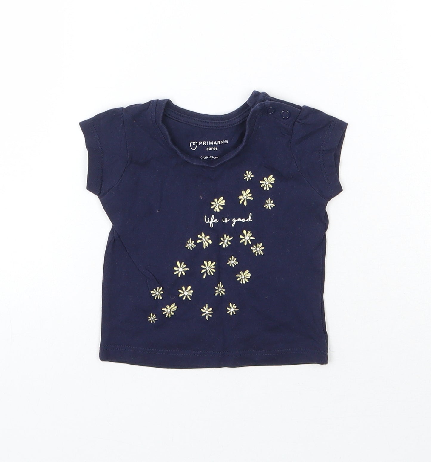 Primark Girls Blue  Cotton Basic T-Shirt Size 0-3 Months Round Neck Pullover - Life is Good