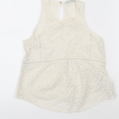 NEXT Womens Ivory  Cotton Basic Tank Size S Scoop Neck