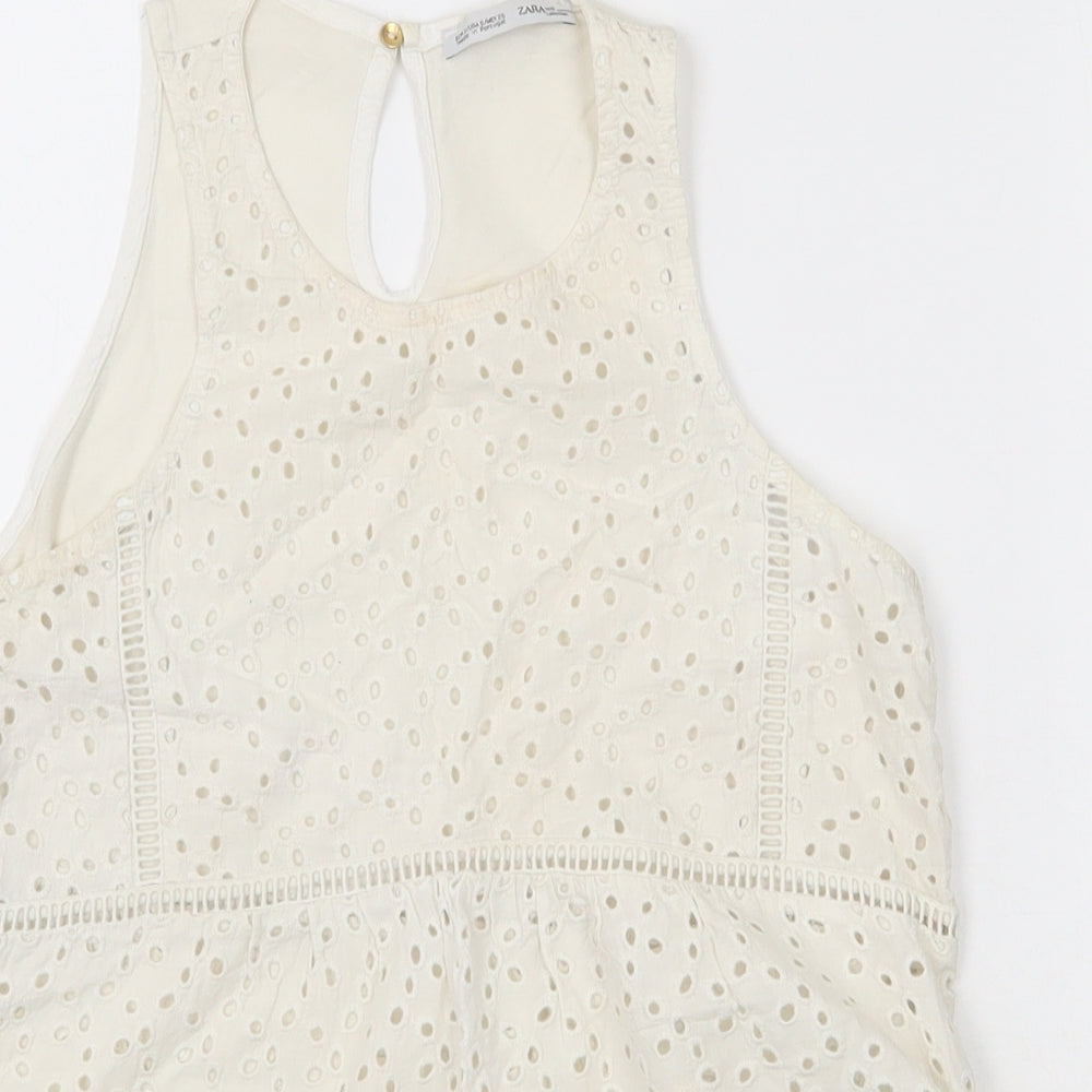 NEXT Womens Ivory  Cotton Basic Tank Size S Scoop Neck