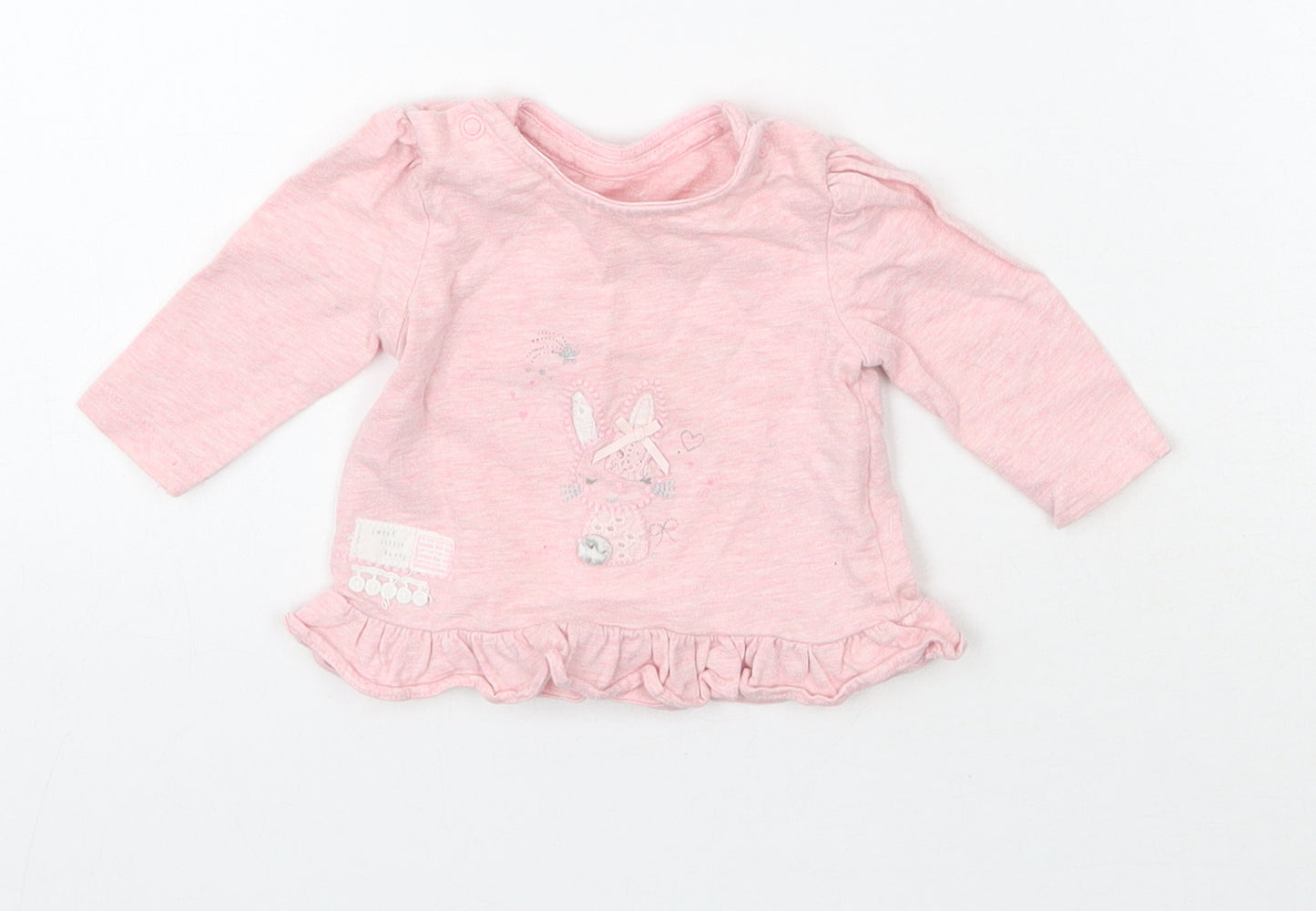 Mothercare Girls Pink  Cotton Basic T-Shirt Size Newborn Round Neck Pullover - Rabbit