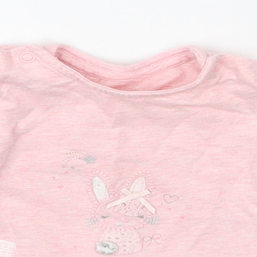 Mothercare Girls Pink  Cotton Basic T-Shirt Size Newborn Round Neck Pullover - Rabbit