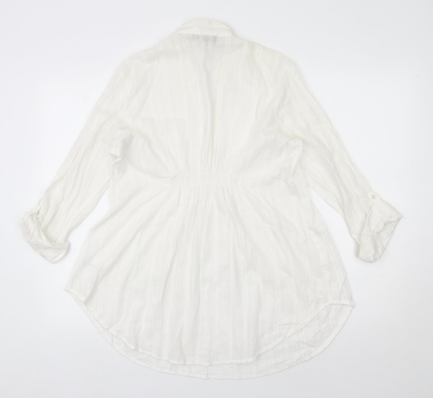 Femme Womens White  Cotton Basic Button-Up Size 10 V-Neck