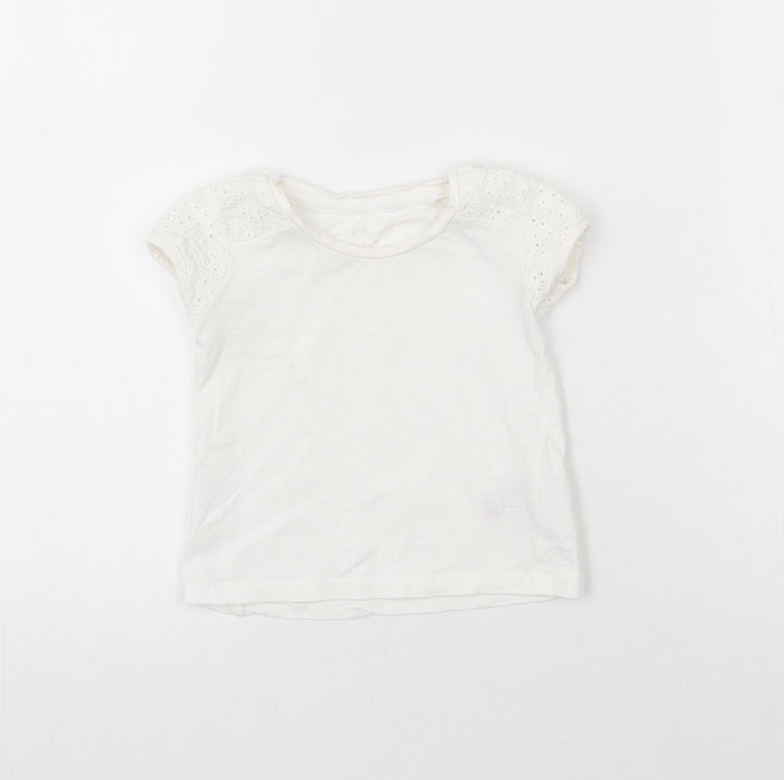 NEXT Girls White Cotton Basic T-Shirt Size 3-6 Months Roll Neck Pullover