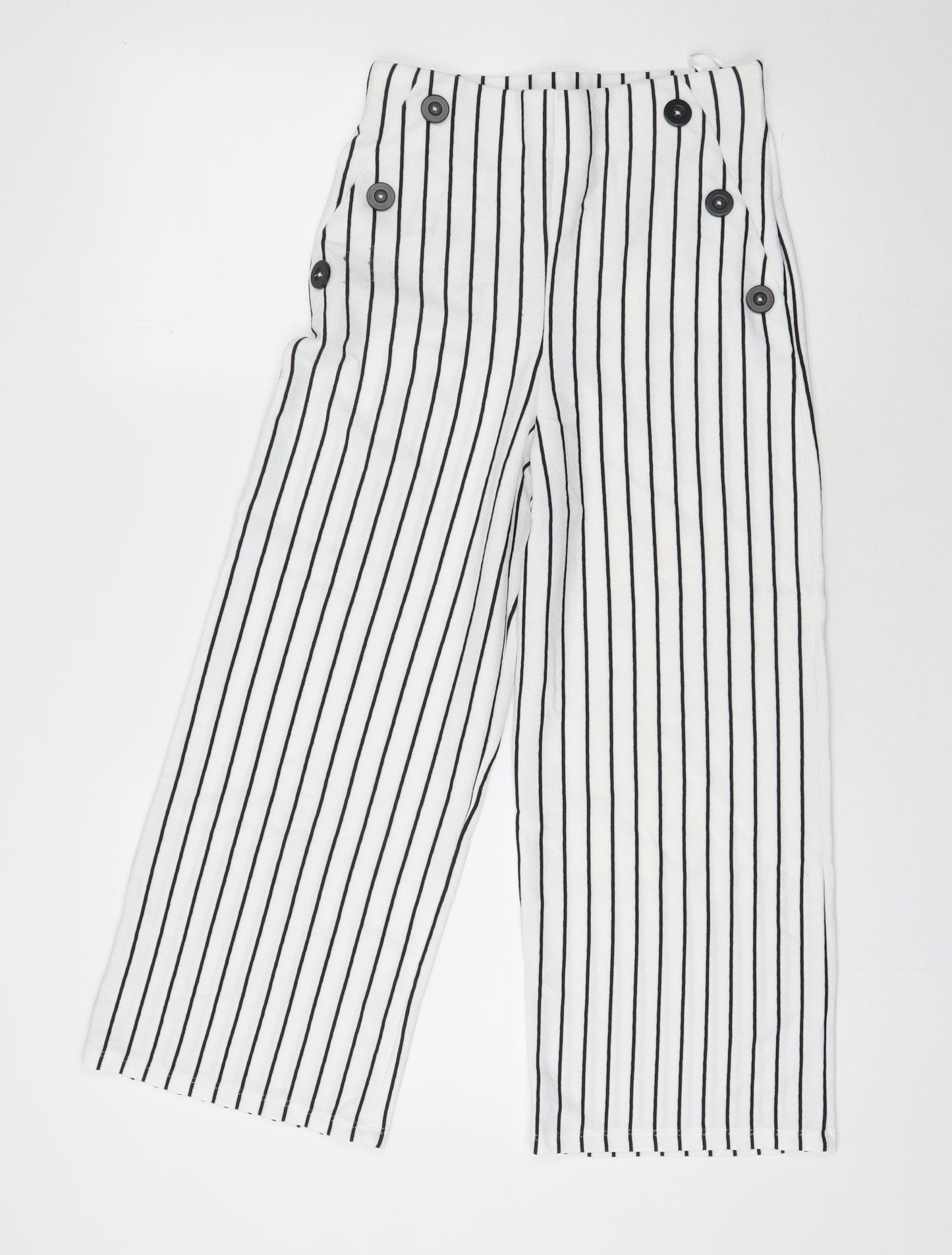 Miss Selfridge Womens White Striped Polyester Trousers  Size 8 L23 in Regular