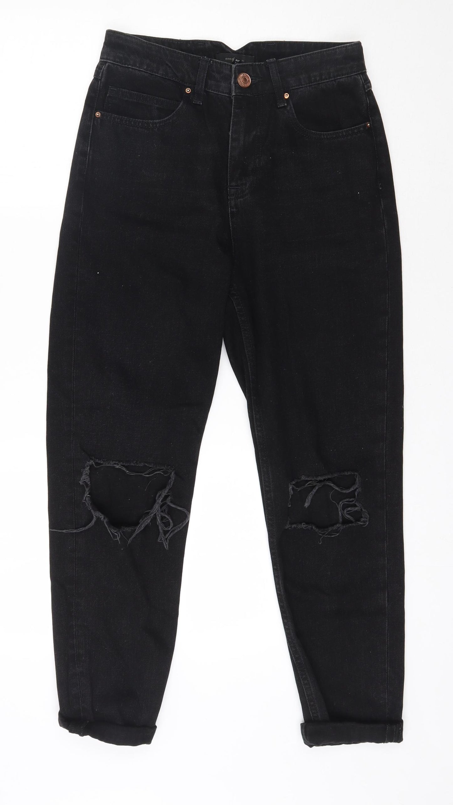 River Island Womens Black  Cotton Mom Jeans Size 8 L25 in Regular Button