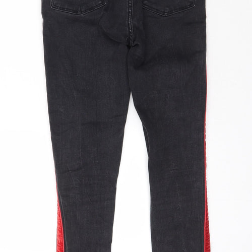 Zara Womens Grey Striped Cotton Skinny Jeans Size 8 L26 in Regular Button